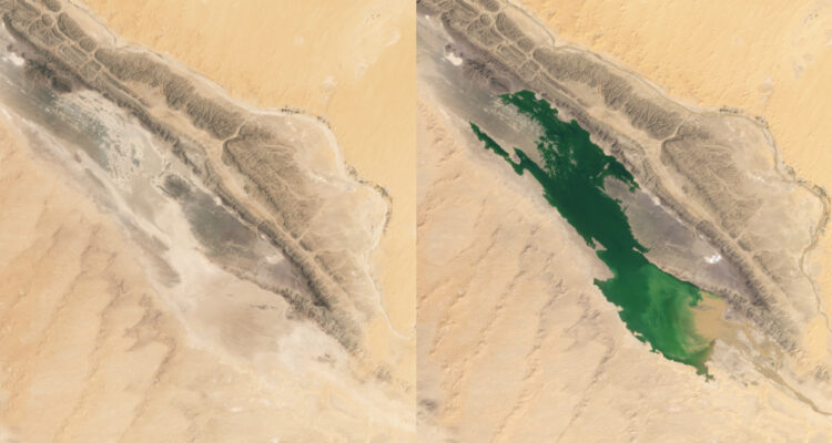 Fotos satelitales de un lago en el desierto del Sahara