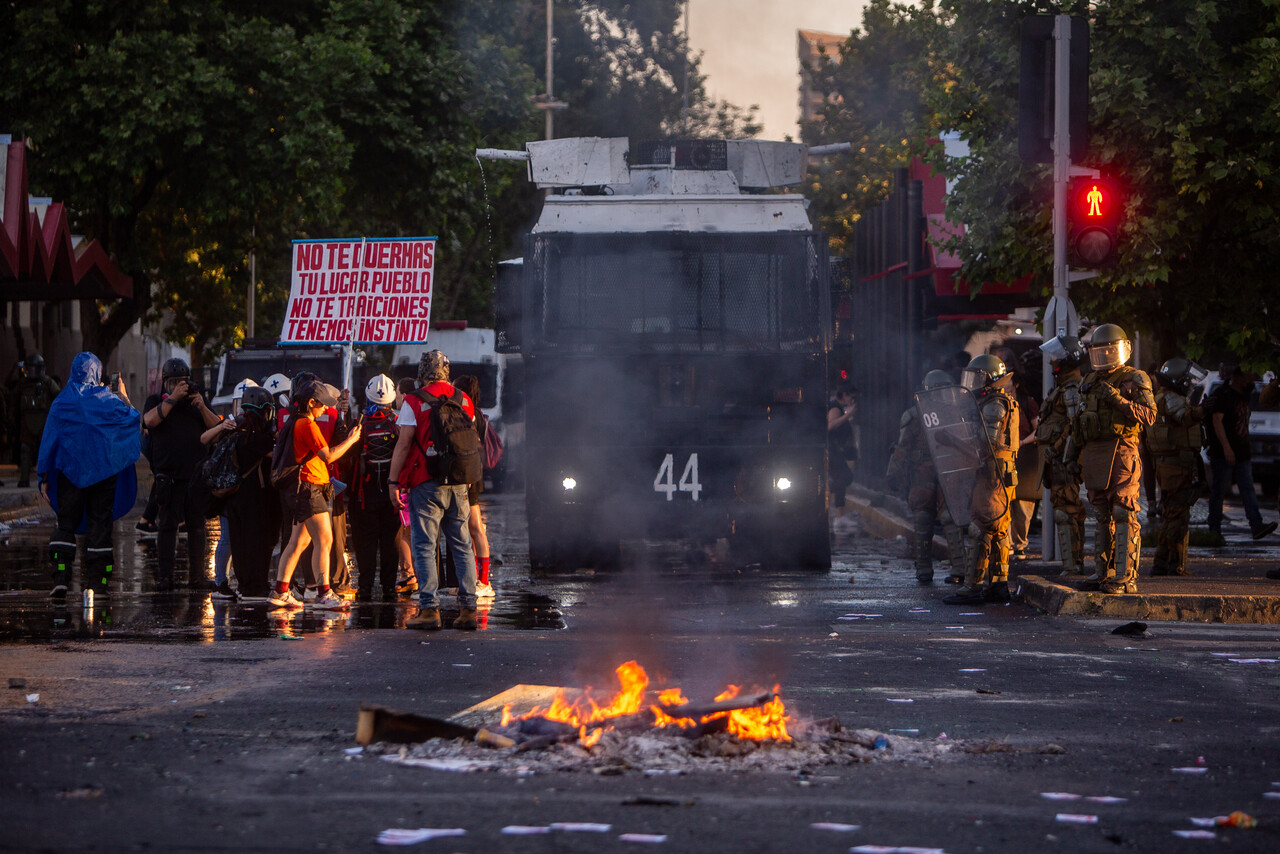 Imagen de las manifestaciones por el quinto aniversario del “estallido social”.