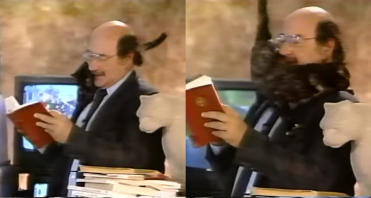 Capturas de El Show de los Libros cuando Antonio Skármeta leyó Oda al Gato