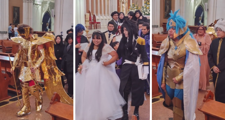 Pareja mexicana realiza ceremonia de matrimonio con temática de Los Caballeros del Zodiaco