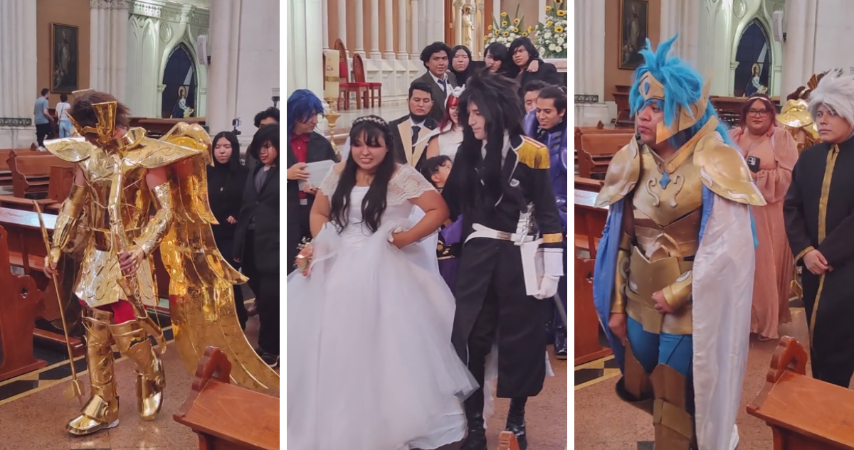 Pareja mexicana realiza ceremonia de matrimonio con temática de Los Caballeros del Zodiaco