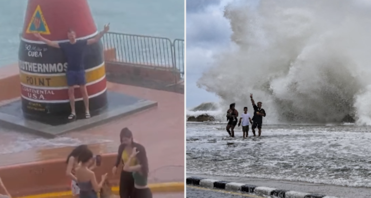 Personas fotografiándose ante huracán Milton
