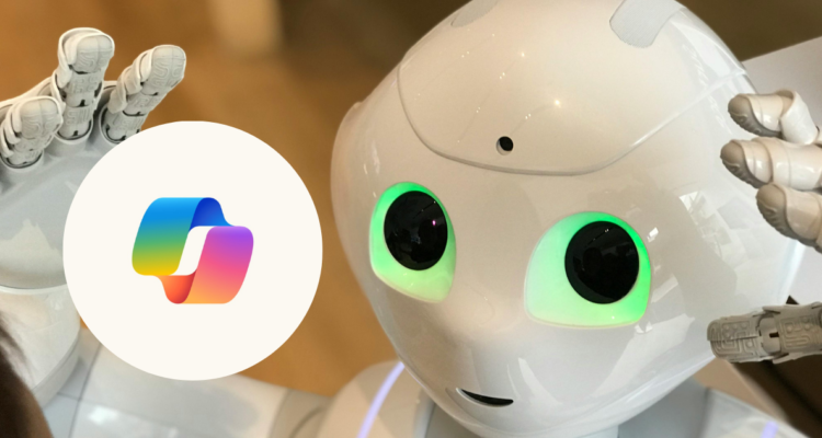 Foto del robot de Microsoft y Copilot