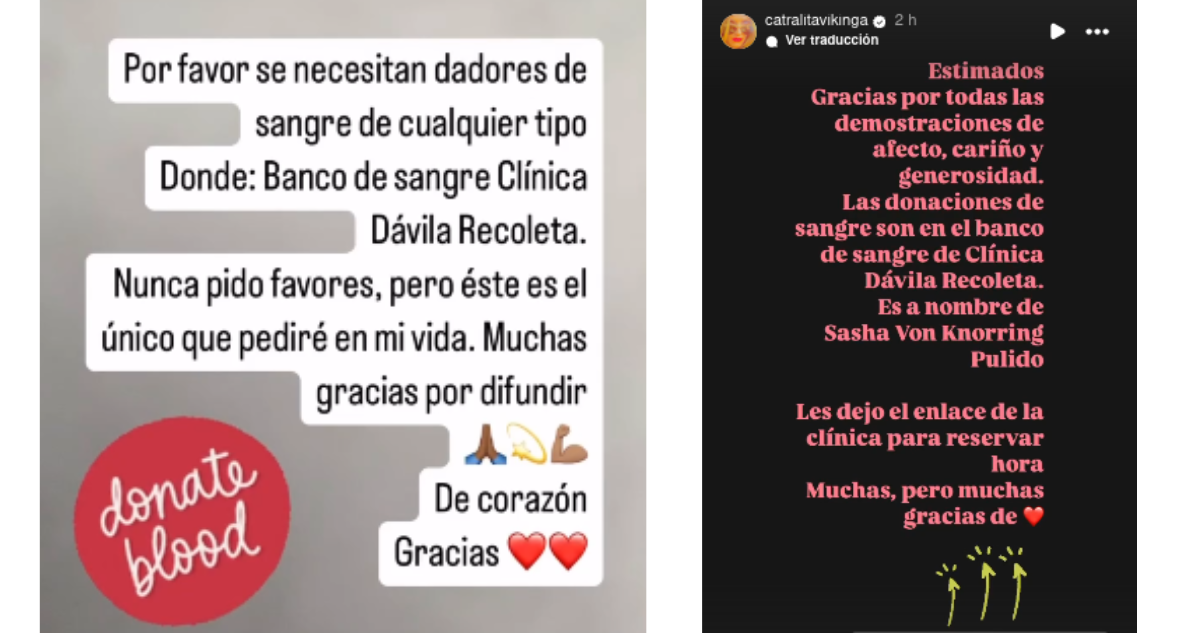 Publicaciones de Catalina Pulido pidiendo donadores de sangre para su hijo