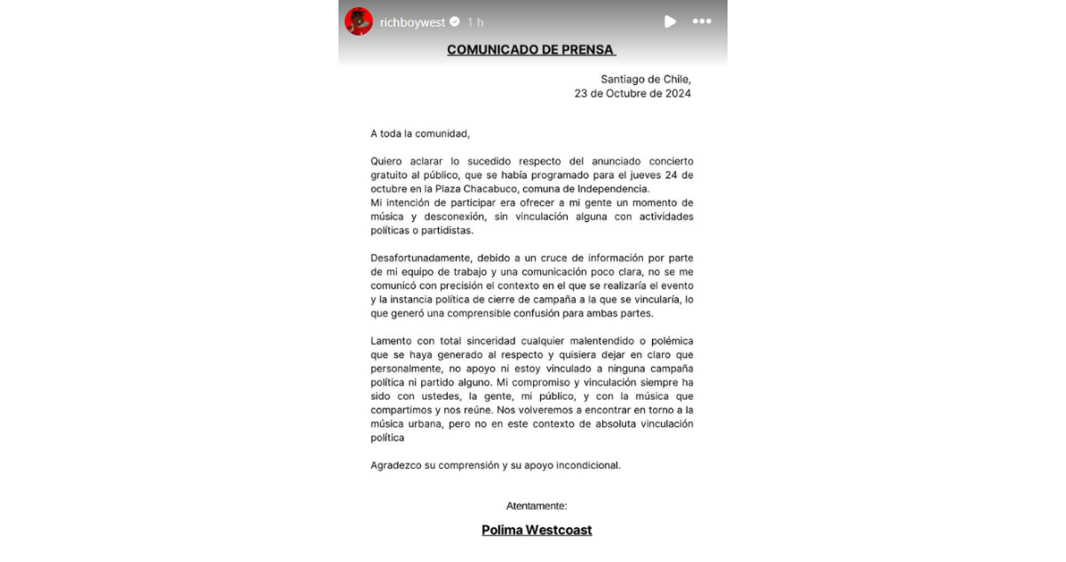 Comunicado de prensa publicado por Polimá WestCoast