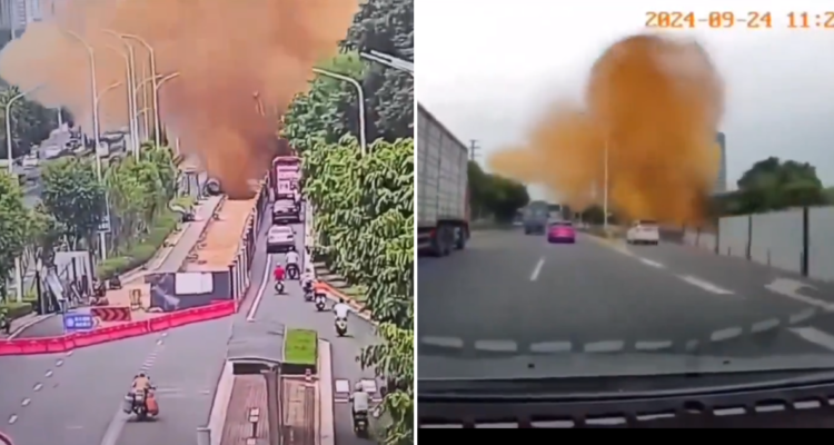 Rotura tubería de aguas residuales en China