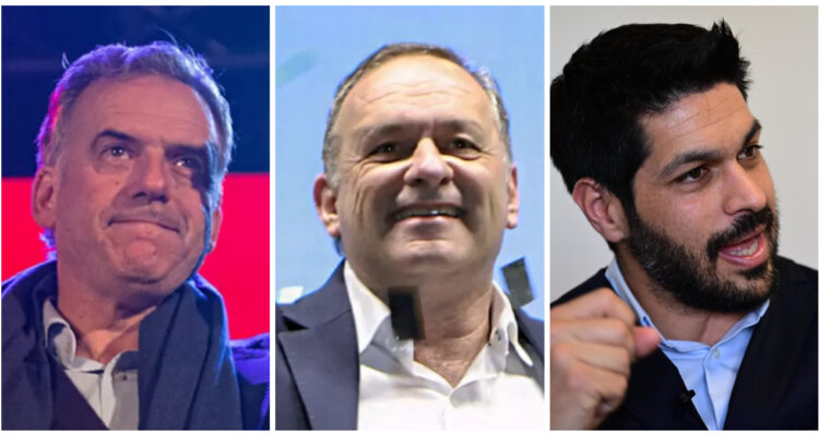 Yamandú Orsi del Frente Amplio, Álvaro Delgado del Partido Nacional y Andrés Ojeda del Partido Colorado