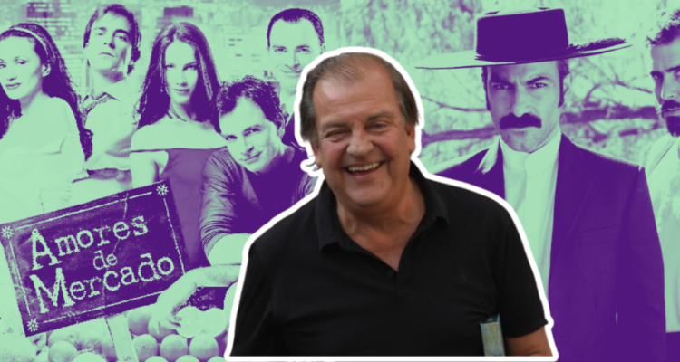 Francisco Vidal y poster de teleseries de Mega y TVN en referencia a ventas