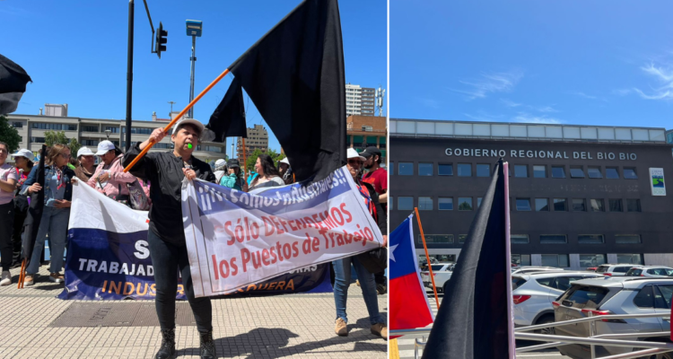 Pescadores industriales se manifiestan en el frontis del GORE Bío Bío a la espera del Ministro Grau