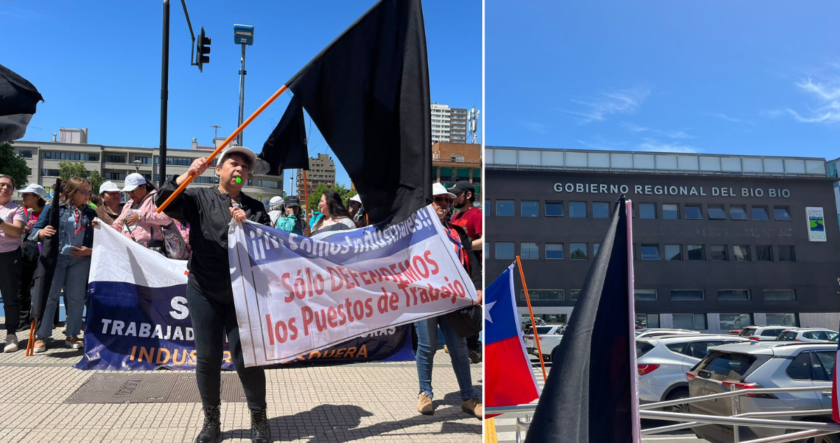 Pescadores industriales se manifiestan en el frontis del GORE Bío Bío a la espera del Ministro Grau