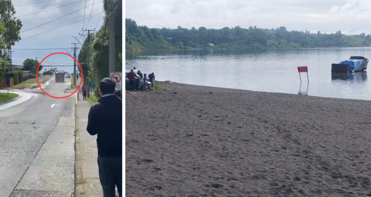 Camión fuera de control choca a automóvil y va a parar a aguas del Lago Llanquihue en Frutillar