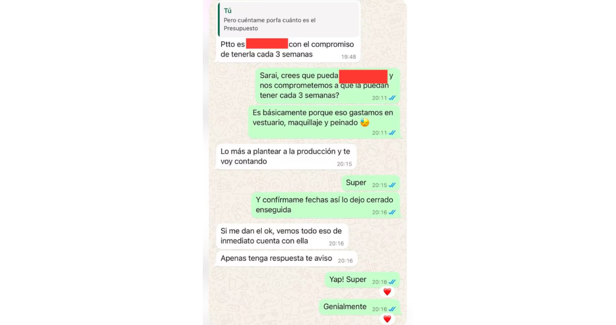 Conversación de manager de Michelle Carvalho con productora de Pasapalabra