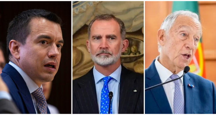 Daniel Noboa (Ecuador); el rey Felipe VI (España); y Marcelo Rebelo de Sousa (Portugal)