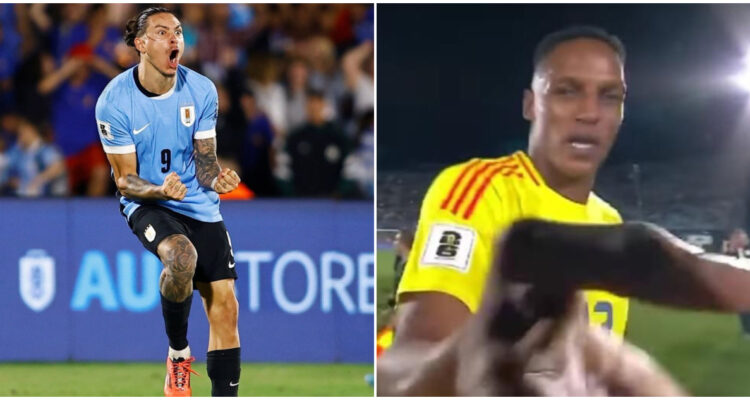 Núñez le gritó a Yerry Mina agónico gol de Uruguay a Colombia: defensa después ’manoteó’ a camarógrafo