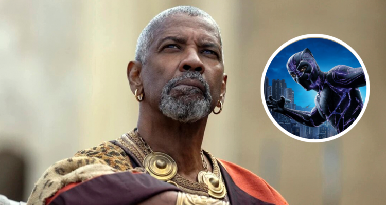 Denzel Washington en Gladiador 2 e ilustración de Pantera Negra de Marvel en miniatura