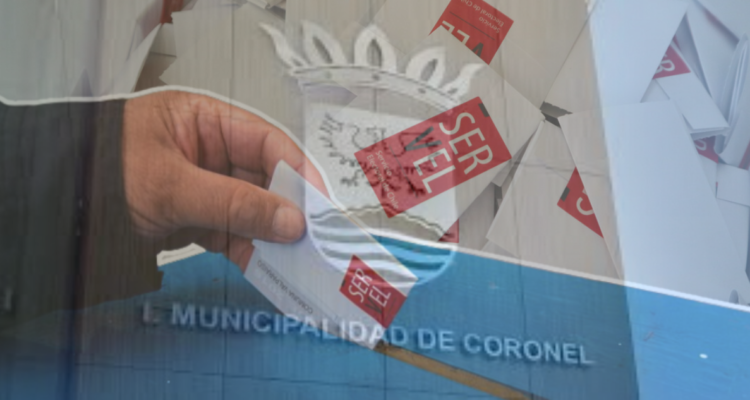 Municipalidad de Coronel y votante en una urna