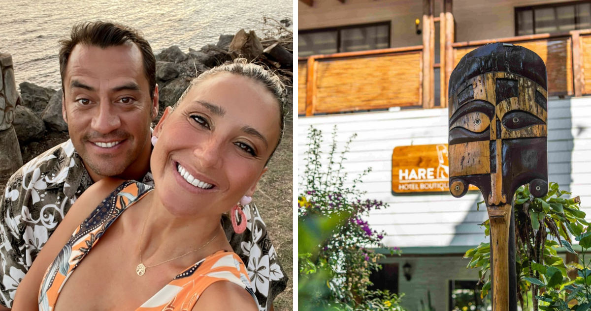 Francisca Ayala junto a Hotuiti Teao en referencia a estafa utilizando su hotel