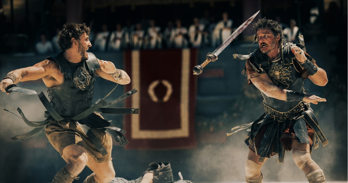 Paul Mescal y Pedro Pascal en fotografía promocional de Gladiador II