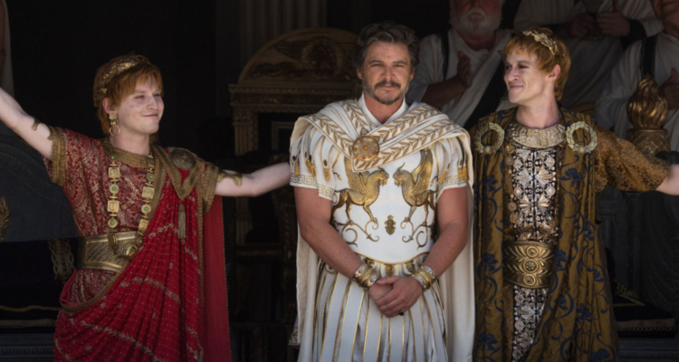 Joseph Quinn, Fred Hechinger y Pedro Pascal en sus papeles como Geta, Caracalla y Marcus Acacius en Gladiador II