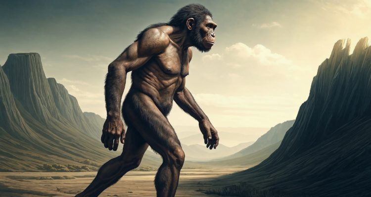 Ilustración generada por IA del Homo Erectus en referencia a nueva especie humana, Homo Juluensis