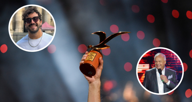 Fotografía de Gaviota del Festival de Viña 2025 y de humoristas, Edo Caroe y Álvaro Salas