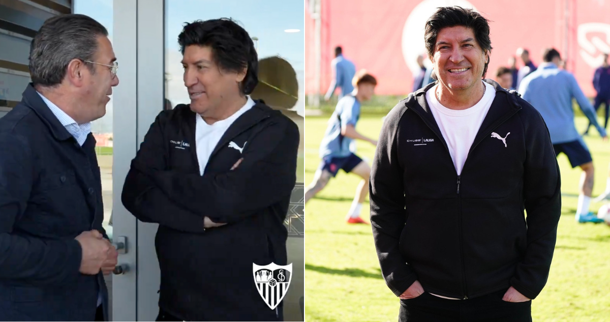 Iván Zamorano se reencuentra en Sevilla con viejos amigos tras visitar campo de entrenamiento.