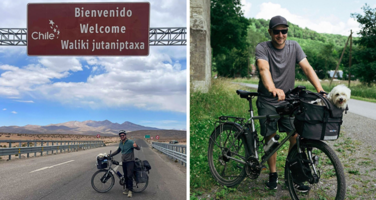 Joven recorre de Ecuador a Santiago en bicicleta junto a su perro, para recaudar dinero para paciente con cáncer de sangre.