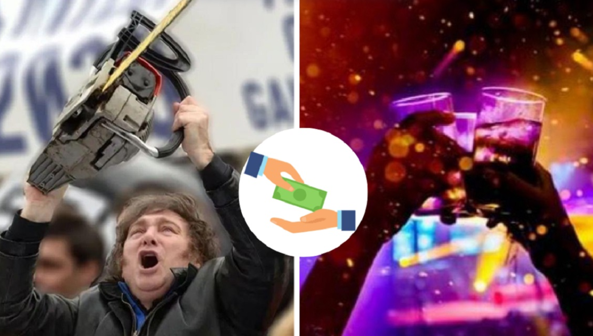 Imágenes representatias de Javier Milei (izquierda) y fiestas musicales (derecha).