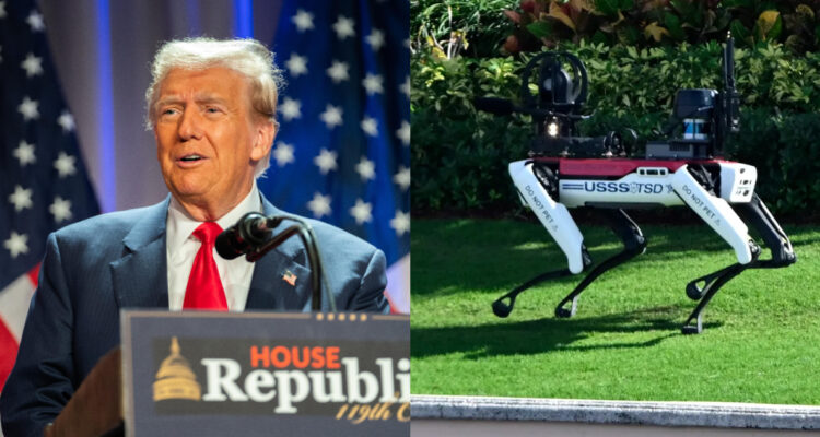 Foto de Donald Trump y uno de los perros robot que patrullan su casa en Florida