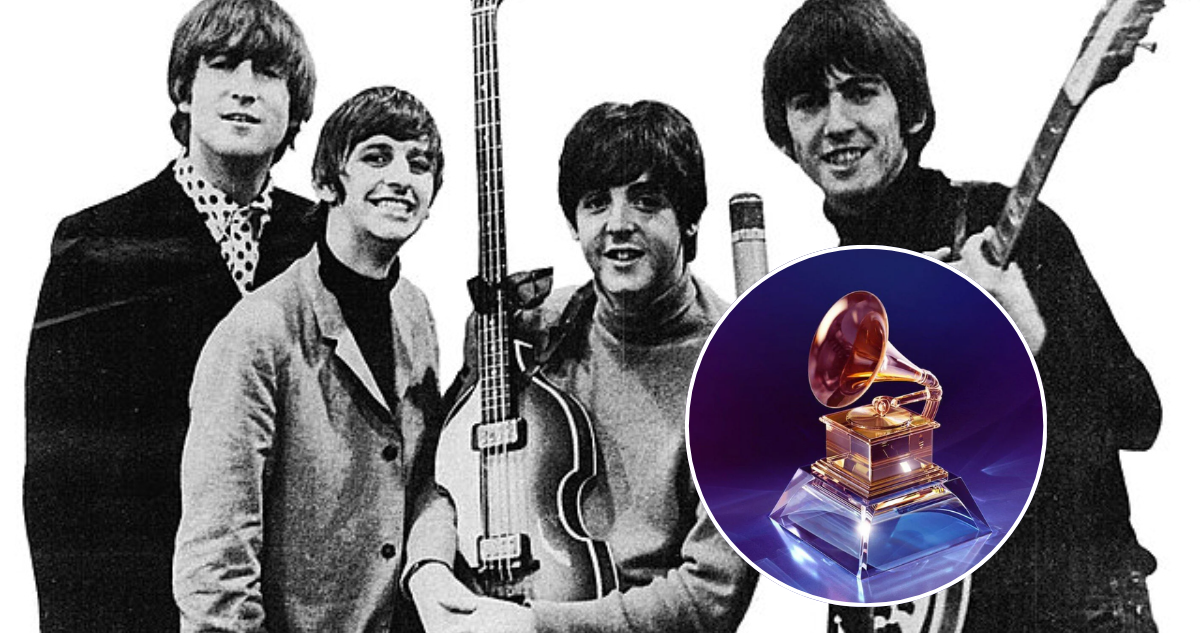 Foto de Los Beatles y un premio Grammy