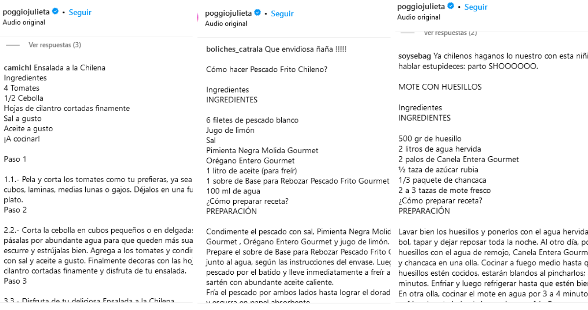 Recetas en cuenta de Instagram de Juli Poggio.
