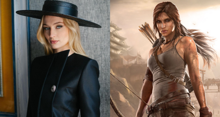 Sophie Turner y captura del videojuego Tomb Raider en referencia a su próximo papel como Lara Croft