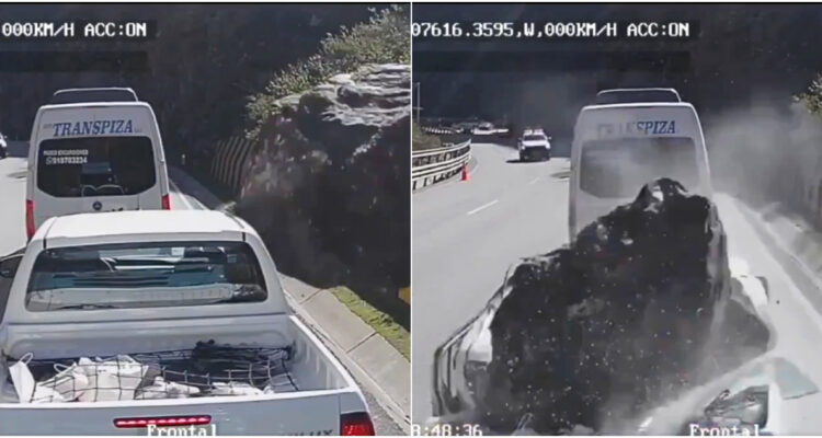 Al menos dos muertos deja impactante desprendimiento de enorme roca sobre camioneta en Perú