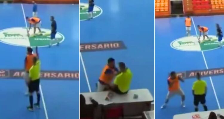 No hubo paz: jugador abofetea a árbitro al ver la roja en torneo de fútbol sala navideño en España