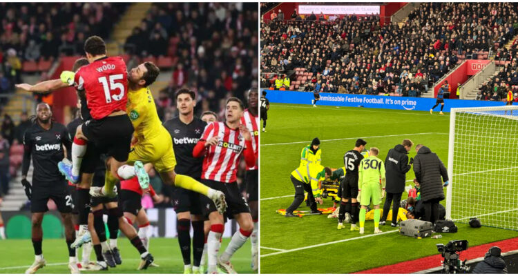 Arquero del West Ham de la Premier League, Lukasz Fabianski, recibe golpe en duelo ante Southampton