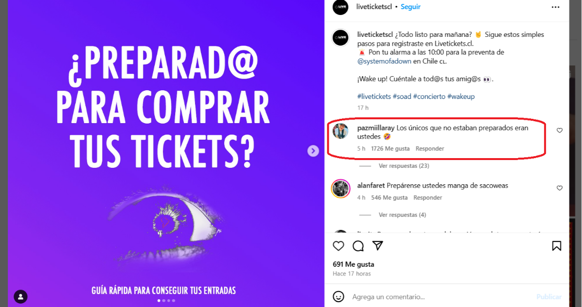 Comentarios a ticketera de System of a Down en referencia a caída de página en preventa de entradas