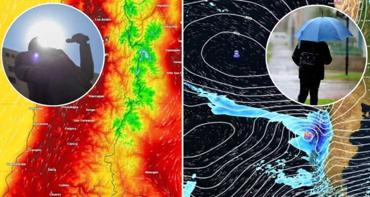 Anuncian calor y temperaturas extremas de hasta 36° C y lluvias acumuladas sobre 70 mm de agua por río atmosférico en 10 regiones de Chile.