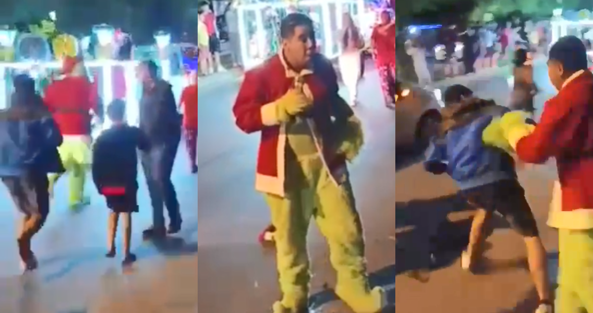 Carabinero de “grinch” golpea a sujeto que acosó a colega “duende” en desfile navideño en La Pintana