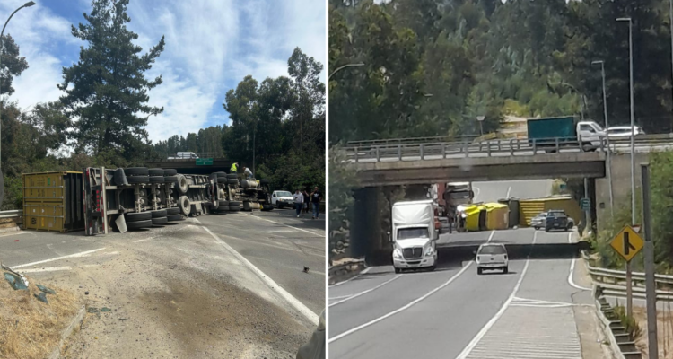 Camión de alto tonelaje termina volcado tras accidente vehicular en Valparaíso