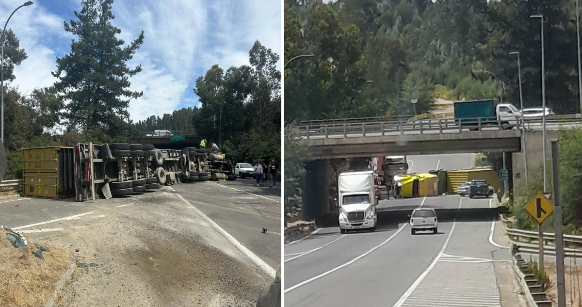 Camión de alto tonelaje termina volcado tras accidente vehicular en Valparaíso