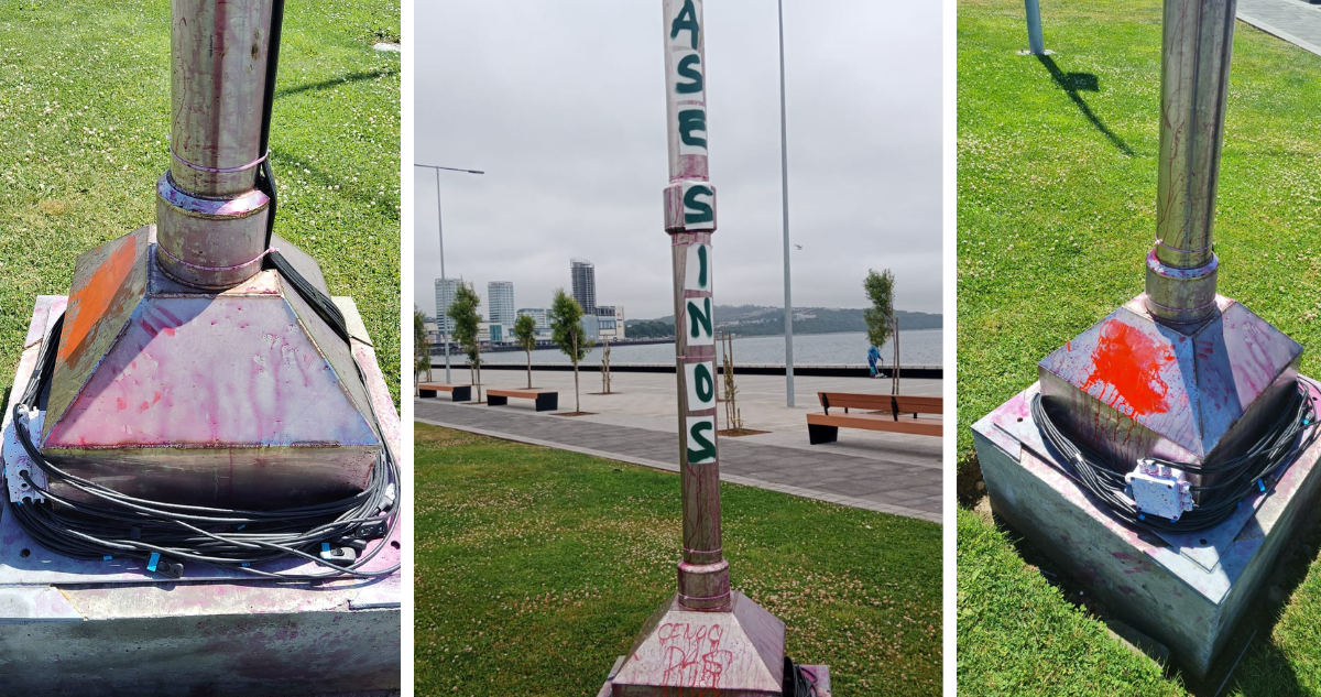 “Asesinos”: desconocidos rayan y pintan candelabro judío instalado en costanera de Puerto Montt