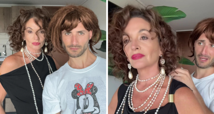 Comediante español recrea escena de teleserie chilena “Mujeres de Lujo” con actriz Catalina Guerra.