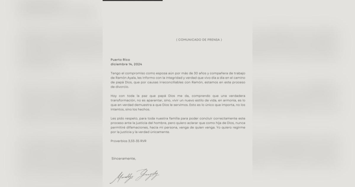 Comunicado de prensa de esposa de Daddy Yankee