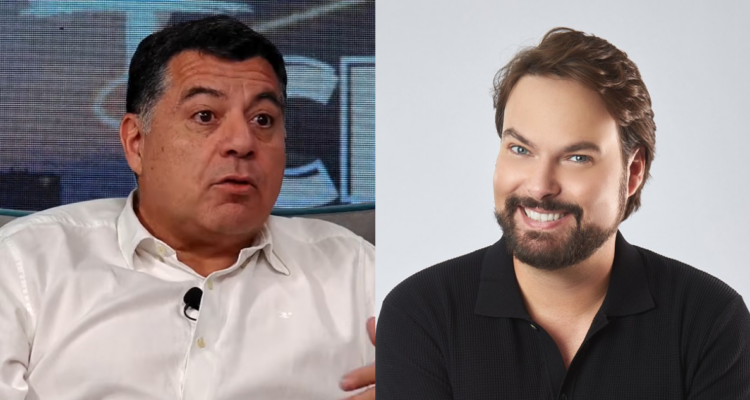 Beto Espinoza en Con Dios y Ley, junto a fotografía del comediante venezolano George Harris