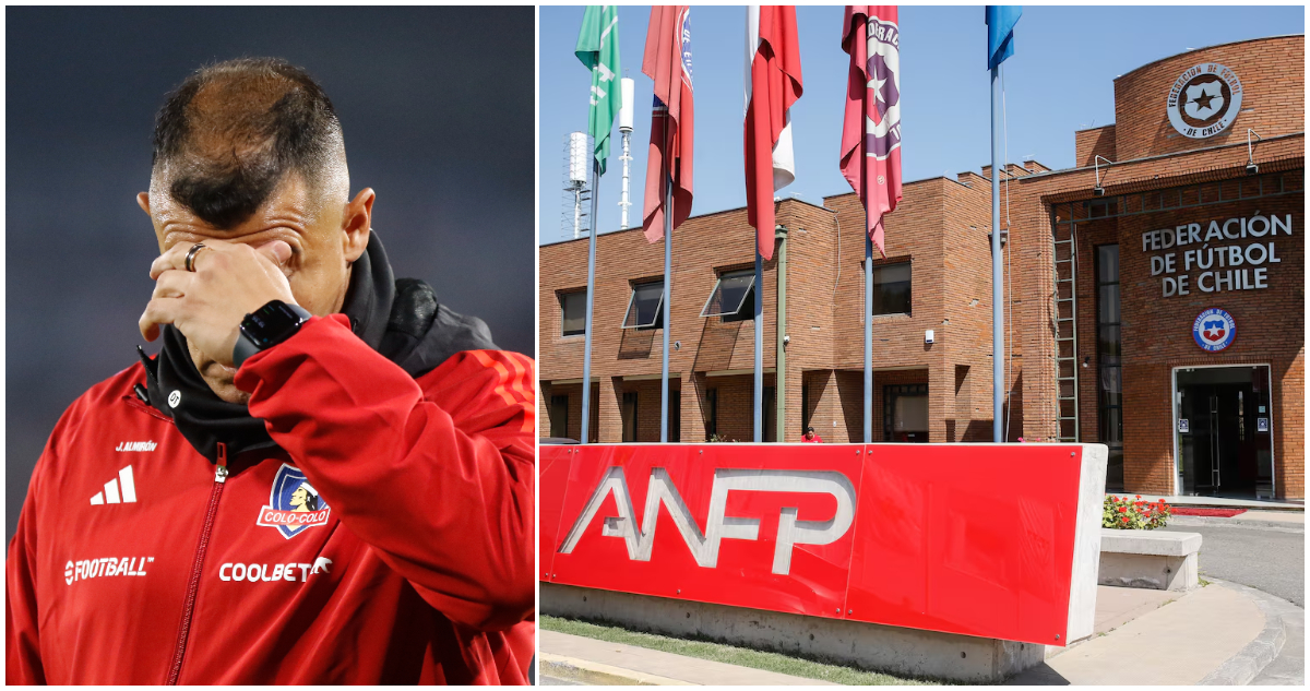 Jorge Almirón y a su derecha, el frontis de la ANFP en Quilín