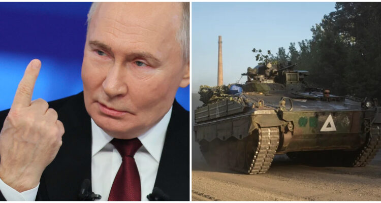 Vladimir Putin (i) | Un tanque ucraniano en Kursk (d)