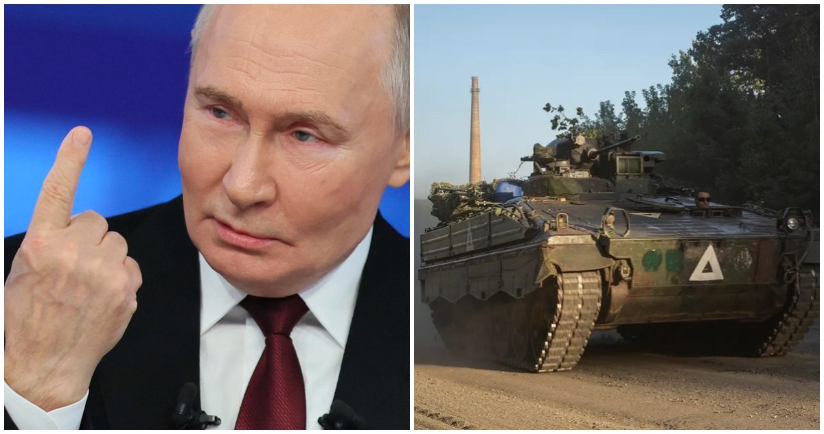 Vladimir Putin (i) | Un tanque ucraniano en Kursk (d)