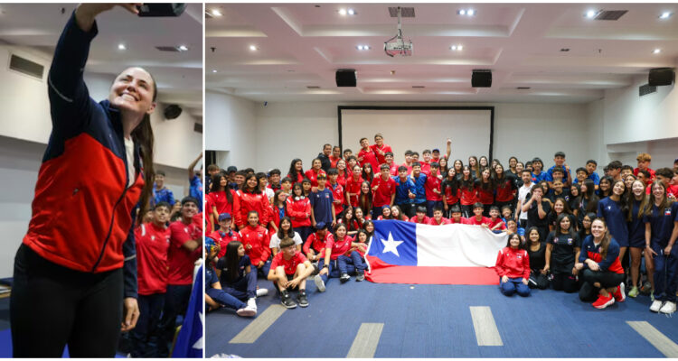 la delegación de Chile junto a Natalia Ducó previo al viaje a Sudamericano de Bucaramanga