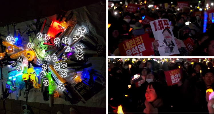 Manifestantes utilizan bastones luminoso de K-Pop para protestar contra Presidente de Corea del Sur