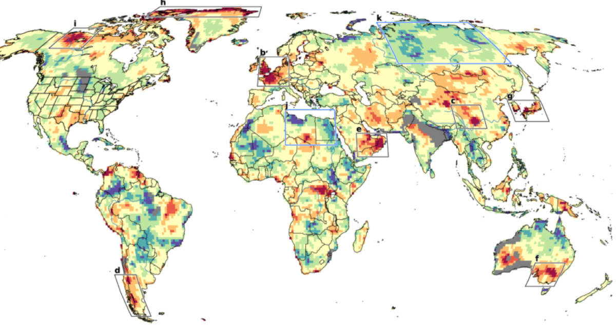 Mapa de los puntos de calor extremo